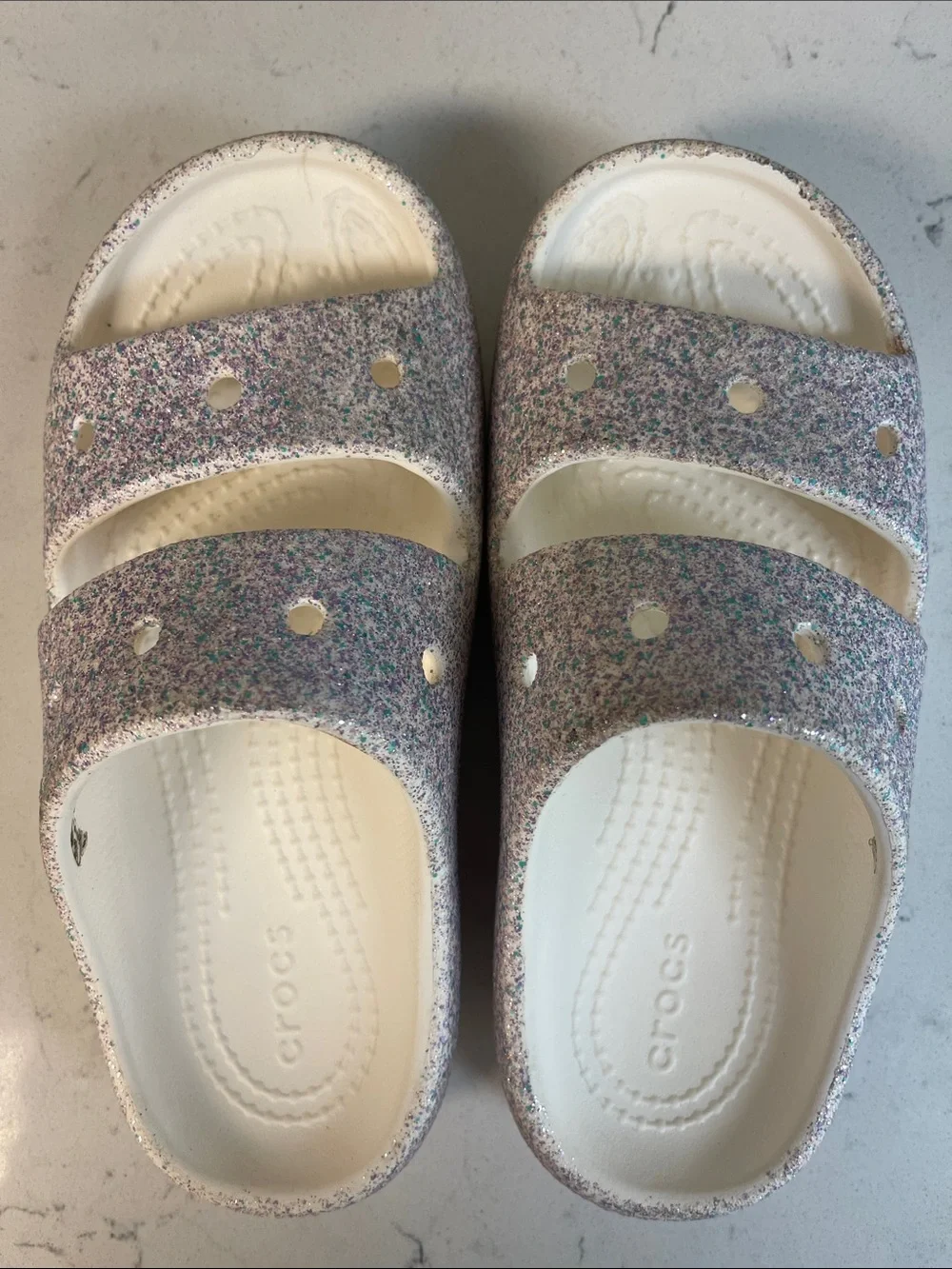 Crocs Glitter Sandal V2 Girl’s size 13 Styke #209705 Mystic Glitter